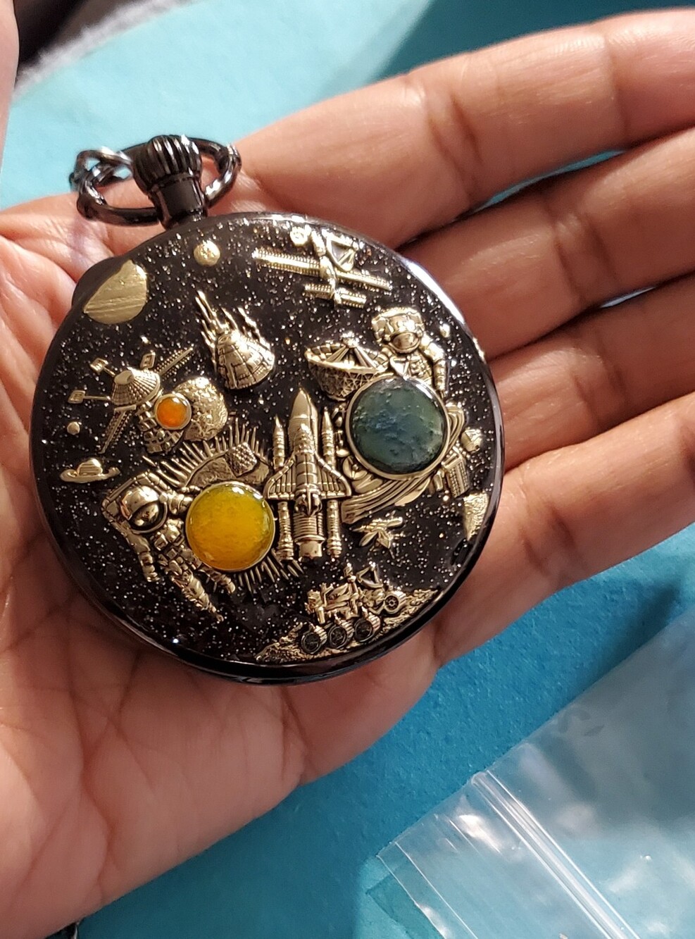 Tribute To Space Exploration Mechanical Musical Skeleton Pocket Watch - Picture 8 of 14